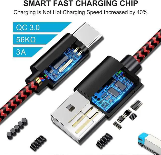 Alt view image 2 of 7 - USB A to USB C Cable Fast Charging, [5-Pack, 3/3/6/6/10 ft] Type C Charger Cable Nylon Braided Fast Charger Cord Compatible with Sam-sung Galaxy S10 S10e S9 S8 Plus, Note 9 8 10, L-G G8 G7 G6 V30,