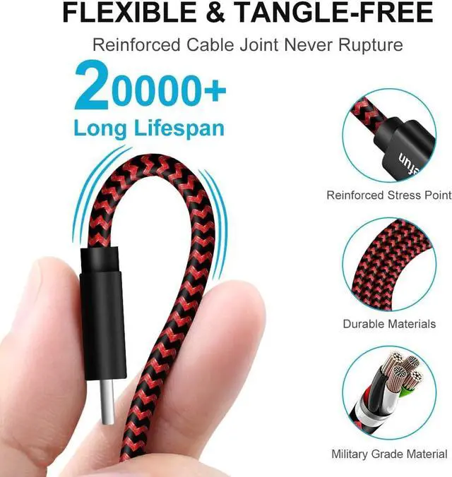 Alt view image 3 of 7 - USB A to USB C Cable Fast Charging, [5-Pack, 3/3/6/6/10 ft] Type C Charger Cable Nylon Braided Fast Charger Cord Compatible with Sam-sung Galaxy S10 S10e S9 S8 Plus, Note 9 8 10, L-G G8 G7 G6 V30,