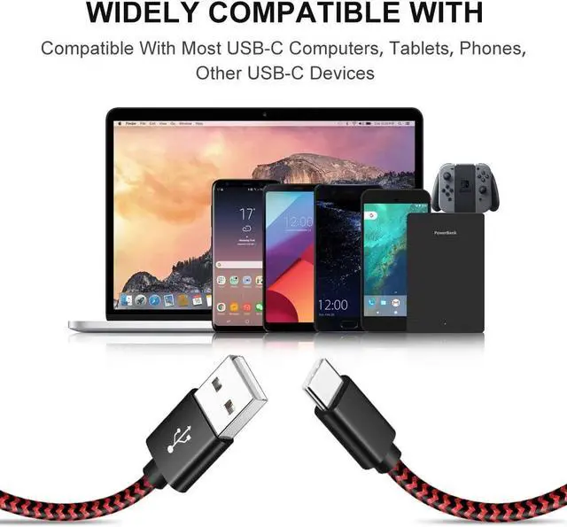 Alt view image 5 of 7 - USB A to USB C Cable Fast Charging, [5-Pack, 3/3/6/6/10 ft] Type C Charger Cable Nylon Braided Fast Charger Cord Compatible with Sam-sung Galaxy S10 S10e S9 S8 Plus, Note 9 8 10, L-G G8 G7 G6 V30,
