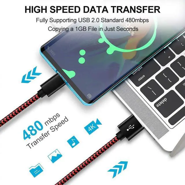 Alt view image 4 of 7 - USB A to USB C Cable Fast Charging, [5-Pack, 3/3/6/6/10 ft] Type C Charger Cable Nylon Braided Fast Charger Cord Compatible with Sam-sung Galaxy S10 S10e S9 S8 Plus, Note 9 8 10, L-G G8 G7 G6 V30,