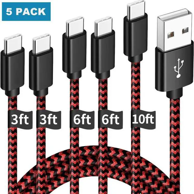 Main image of USB A to USB C Cable Fast Charging, [5-Pack, 3/3/6/6/10 ft] Type C Charger Cable Nylon Braided Fast Charger Cord Compatible with Sam-sung Galaxy S10 S10e S9 S8 Plus, Note 9 8 10, L-G G8 G7 G6 V30,