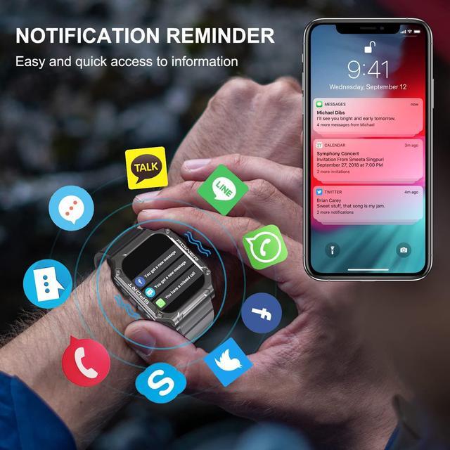 Alt view image 4 of 7 - Military Smart Watch, 1.95''HD Waterproof Smart Watches for Men with Bluetooth Call (Answer/Dial Calls), 133 Sports Modes Rugged Outdoor Tactical Fitness Tracker Smart Watch for iPhone Android