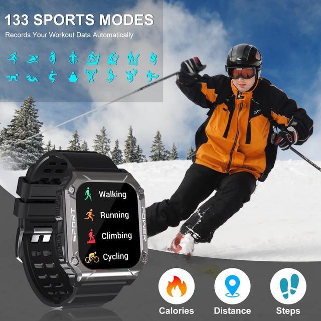 Alt view image 6 of 7 - Military Smart Watch, 1.95''HD Waterproof Smart Watches for Men with Bluetooth Call (Answer/Dial Calls), 133 Sports Modes Rugged Outdoor Tactical Fitness Tracker Smart Watch for iPhone Android