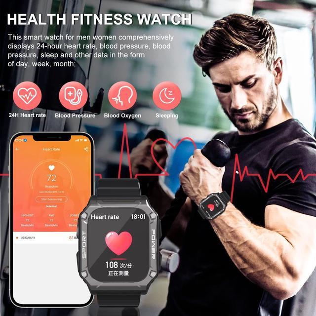 Alt view image 5 of 7 - Military Smart Watch, 1.95''HD Waterproof Smart Watches for Men with Bluetooth Call (Answer/Dial Calls), 133 Sports Modes Rugged Outdoor Tactical Fitness Tracker Smart Watch for iPhone Android