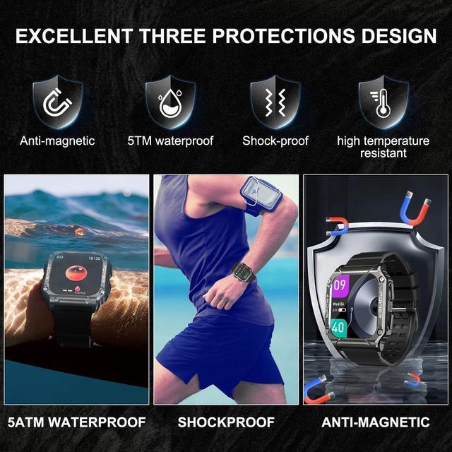 Alt view image 3 of 7 - Military Smart Watch, 1.95''HD Waterproof Smart Watches for Men with Bluetooth Call (Answer/Dial Calls), 133 Sports Modes Rugged Outdoor Tactical Fitness Tracker Smart Watch for iPhone Android