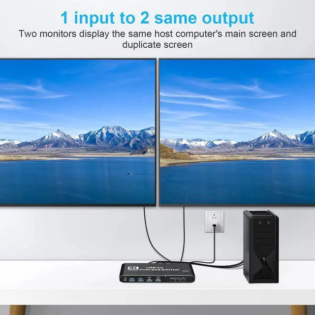 Alt view image 4 of 7 - 2 in 2 Out 4K HDMI 2.0 KVM Switch with 3.5mm Jack Audio Output, USB 3.0 HDMI KVM Switch 2x2 for 2 Computers and 2 Monitors 4K @60Hz with 3 Display Method, Hot Key Switching, IR Control
