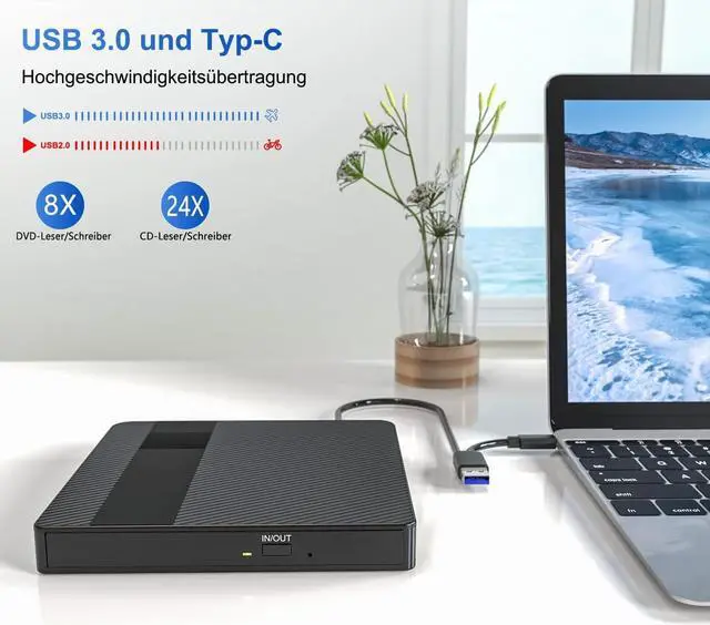 Alt view image 7 of 7 - External CD DVD Drive, USB 3.0 Type-C DVD Drive External CD/DVD+/-RW Burner, Ultra Slim Portable CD ROM Reader and Rewriter for Laptop, MacBook, Desktop, Windows 11/10/8/7/XP Linux OS
