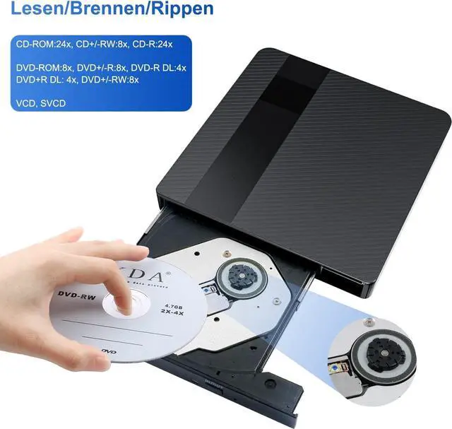 Alt view image 6 of 7 - External CD DVD Drive, USB 3.0 Type-C DVD Drive External CD/DVD+/-RW Burner, Ultra Slim Portable CD ROM Reader and Rewriter for Laptop, MacBook, Desktop, Windows 11/10/8/7/XP Linux OS