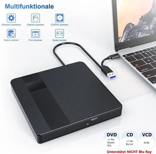 Alt view image 3 of 7 - External CD DVD Drive, USB 3.0 Type-C DVD Drive External CD/DVD+/-RW Burner, Ultra Slim Portable CD ROM Reader and Rewriter for Laptop, MacBook, Desktop, Windows 11/10/8/7/XP Linux OS
