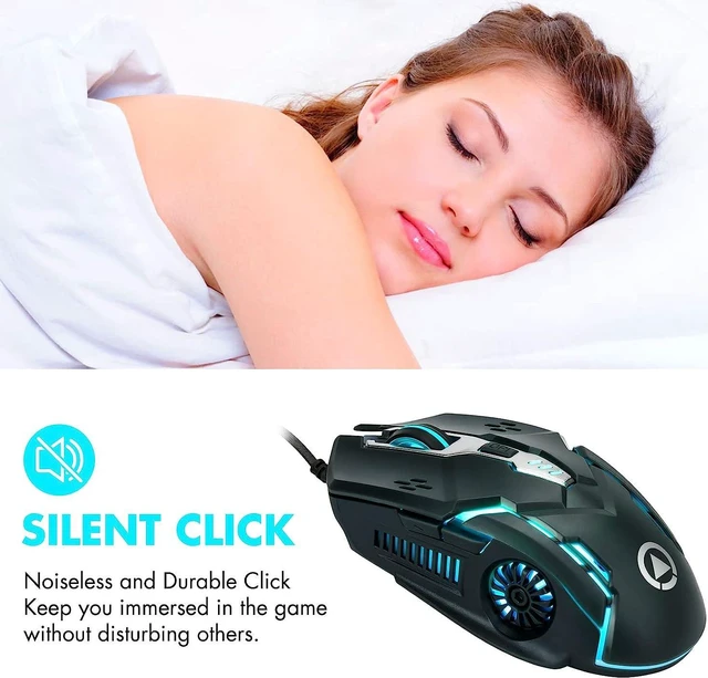 Alt view image 2 of 7 - Gaming Mouse, USB Wired Mouse, Mouse for Laptops, 3200 DPI LED Backlight 6 Buttons, 7 Color Breathing Lights with 1.5M Cable Gaming Mice for Gamers, Silent Click, Plug and Play (Black)