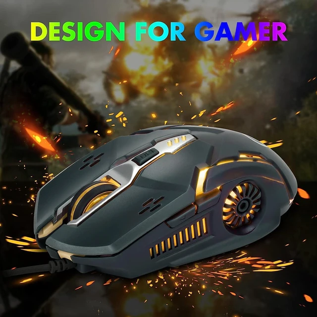 Alt view image 7 of 7 - Gaming Mouse, USB Wired Mouse, Mouse for Laptops, 3200 DPI LED Backlight 6 Buttons, 7 Color Breathing Lights with 1.5M Cable Gaming Mice for Gamers, Silent Click, Plug and Play (Black)