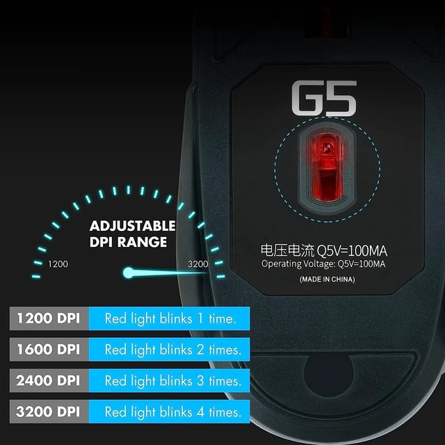 Alt view image 6 of 7 - Gaming Mouse, USB Wired Mouse, Mouse for Laptops, 3200 DPI LED Backlight 6 Buttons, 7 Color Breathing Lights with 1.5M Cable Gaming Mice for Gamers, Silent Click, Plug and Play (Black)