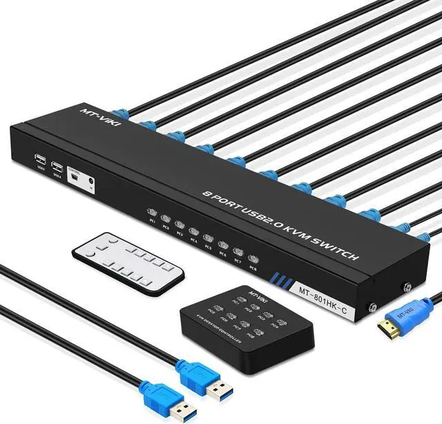 Main image of 4K HDMI KVM Switch Box - Video Keyboard Mouse Switch Board, 8 Ports HDMI, 4 USB KVM Switch USB Switch 8 Computer Control, with 3-Switching Methods, Plug-and-Play, Black giyqxHw