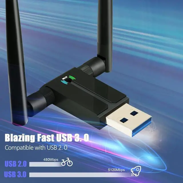 Alt view image 3 of 7 - 1300Mbps WiFi Adapter for Desktop PC, 2×5dBi Antenna USB Wireless Adapter, USB 3.0 WiFi Dongle, 2.4/5GHz USB Network Adapter, AC1300 Wireless Adapter for WIN 10/8/8.1/7/XP/Vista, Linux, Mac OS