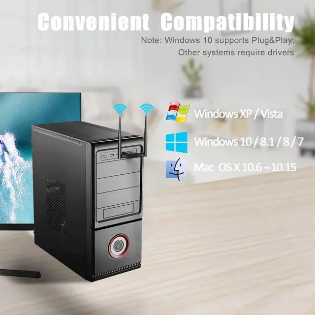 Alt view image 5 of 7 - 1300Mbps WiFi Adapter for Desktop PC, 2×5dBi Antenna USB Wireless Adapter, USB 3.0 WiFi Dongle, 2.4/5GHz USB Network Adapter, AC1300 Wireless Adapter for WIN 10/8/8.1/7/XP/Vista, Linux, Mac OS