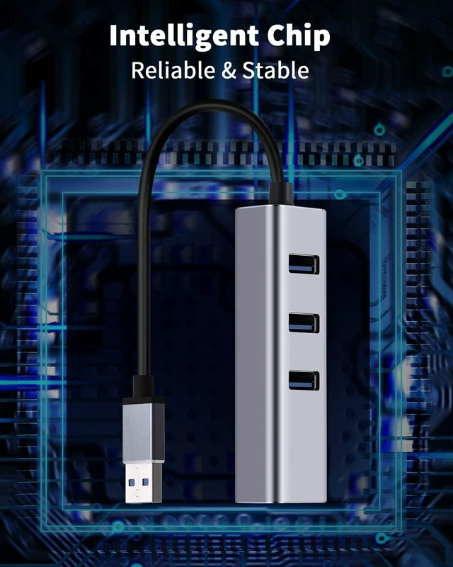 Alt view image 7 of 7 - 3 Ports USB 3.0 Hub with Ethernet Adapter, 4 in 1 Multiport USB Hub with Gigabit Ethernet 1000Mbps RJ45 LAN Network Adapter and 3 x USB 3.0 Ports, Support Laptop PC Windows Linux MacOS and More