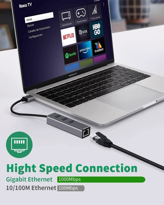 Alt view image 2 of 7 - 3 Ports USB 3.0 Hub with Ethernet Adapter, 4 in 1 Multiport USB Hub with Gigabit Ethernet 1000Mbps RJ45 LAN Network Adapter and 3 x USB 3.0 Ports, Support Laptop PC Windows Linux MacOS and More