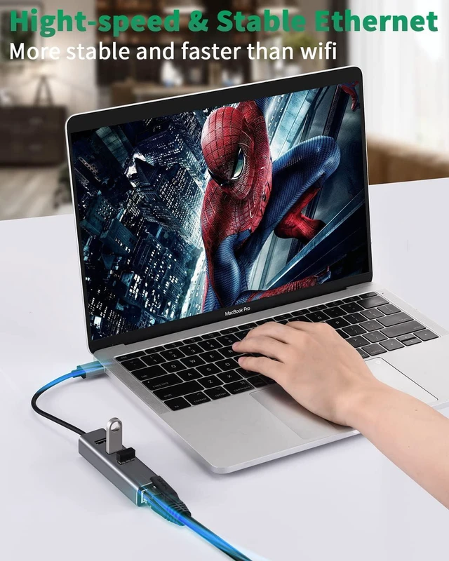 Alt view image 4 of 7 - 3 Ports USB 3.0 Hub with Ethernet Adapter, 4 in 1 Multiport USB Hub with Gigabit Ethernet 1000Mbps RJ45 LAN Network Adapter and 3 x USB 3.0 Ports, Support Laptop PC Windows Linux MacOS and More