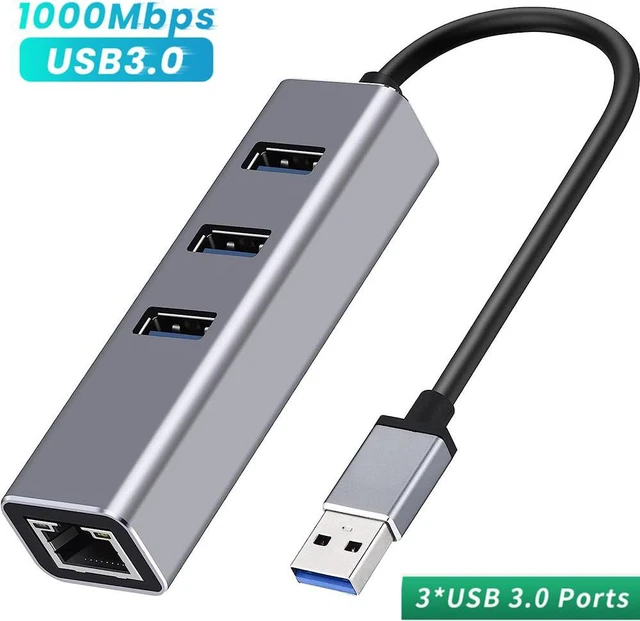 Main image of 3 Ports USB 3.0 Hub with Ethernet Adapter, 4 in 1 Multiport USB Hub with Gigabit Ethernet 1000Mbps RJ45 LAN Network Adapter and 3 x USB 3.0 Ports, Support Laptop PC Windows Linux MacOS and More