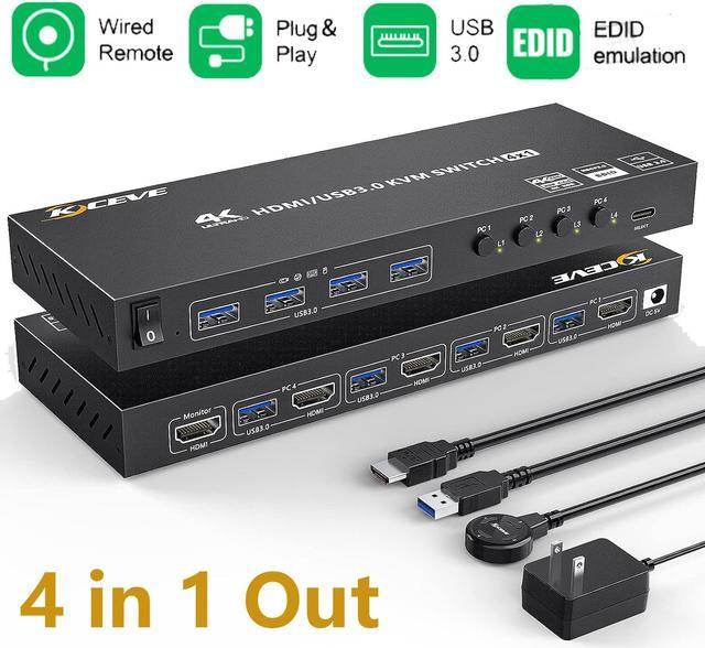 USB 3.0 HDMI KVM Switch 3 in 2 Out 4K@60Hz, EDID Emulator, Dual Monitor KVM  Switch for 3 Computers Share 2 Displays Keyboard Mouse Printer, Wired