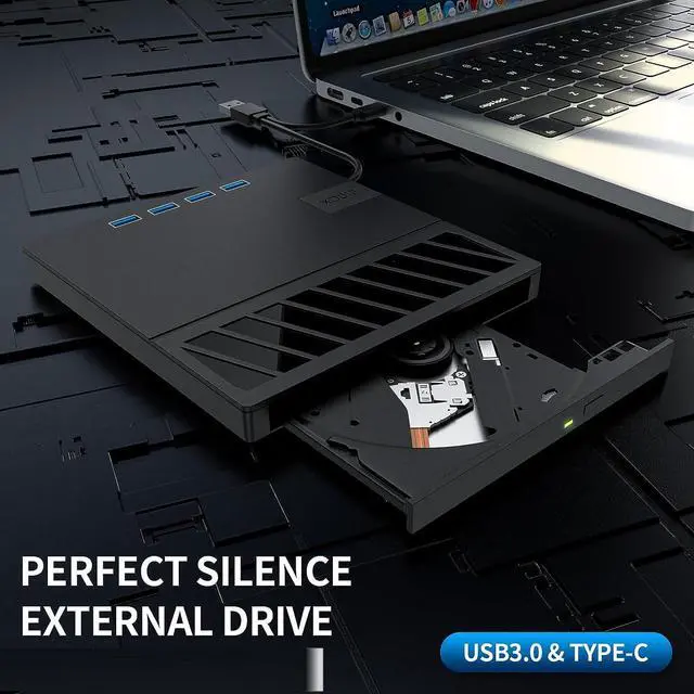 Alt view image 5 of 7 - External CD/DVD Drive for Laptop, 7 in 1 USB 3.0 & Type C Ultra-Slim Portable CD/DVD Player Burner, with 4 USB 3.0 Hub and SD TF Slot, CD ROM External DVD Player for Windows 11/10/8/7 Linux, MacOS