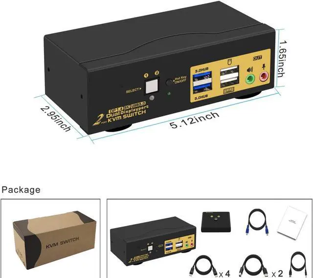 Alt view image 7 of 7 - 2 Port DP USB 3.0 Dual Monitor Displayport KVM Switch,  DP 1.4 8K@30Hz 4K@144Hz Extended Display, DP KVM Switch 2 Computers 2 Monitors with Audio Microphone Output, with Cables and Wired Controller