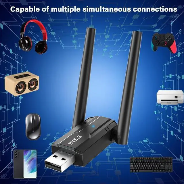 Alt view image 6 of 7 - 492FT/150M Ultra Long Range Bluetooth 5.3 Pro USB Adapter with Dual Antennas for PC Windows 11/10/8.1/7, Plug and Play for Windows 11/10, BT5.3+ EDR for PC,Laptop,Keyboard,Mouse,Headsets,Speakers