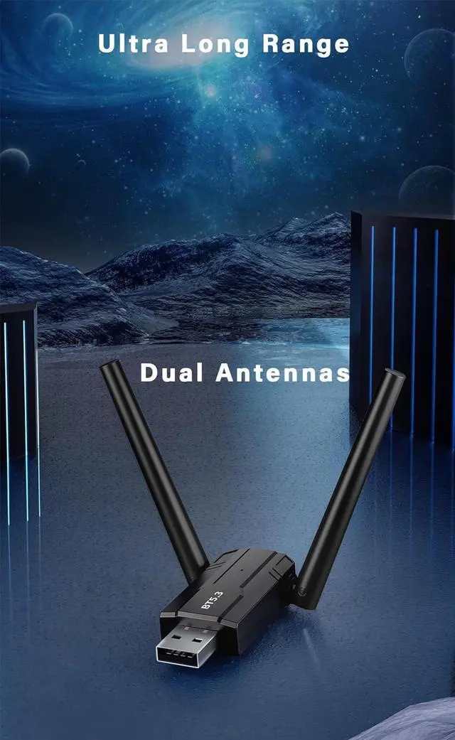 Alt view image 5 of 7 - 492FT/150M Ultra Long Range Bluetooth 5.3 Pro USB Adapter with Dual Antennas for PC Windows 11/10/8.1/7, Plug and Play for Windows 11/10, BT5.3+ EDR for PC,Laptop,Keyboard,Mouse,Headsets,Speakers