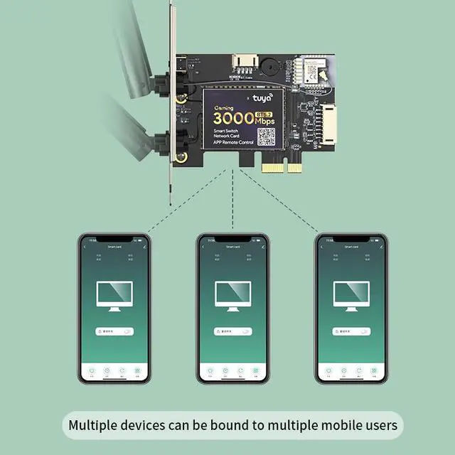 Alt view image 5 of 6 - PCIE WiFi 6 Network Card AX200SW Bluetooth 5.2 Wireless Adapter, 3000Mbps WiFi 6 Card Dual Band 2.4G/5G, Smart Remote Control WiFi Adapter for Desktop PC Support Windows 11/10 64bit