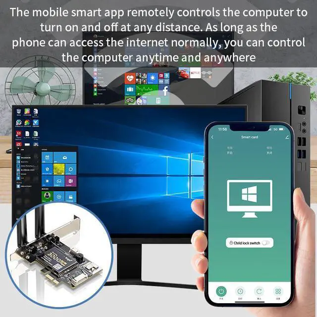 Alt view image 3 of 6 - PCIE WiFi 6 Network Card AX200SW Bluetooth 5.2 Wireless Adapter, 3000Mbps WiFi 6 Card Dual Band 2.4G/5G, Smart Remote Control WiFi Adapter for Desktop PC Support Windows 11/10 64bit