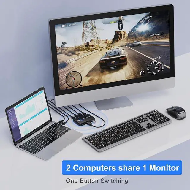Alt view image 2 of 7 - 2 Port HDMI KVM Switch, 4K@60Hz KVM Switch 1 Monitors 2 Computers, HDMI KVM Switches for 2 Computers Sharing 1 Monitor and Keyboard Mouse, Button Switch, Plug and Play, 2 HD-MI Cables and 2 USB Cables
