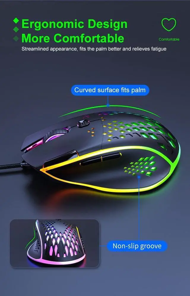 Alt view image 7 of 7 - USB Wired Gaming Mouse, 7 Buttons Gaming Mice, RGB Backlight and 6 Adjustable DPI (1200/1600/2400/3200/4800/7200dpi), Ergonomic and Lightweight USB Computer Mouse with High Precision Sensor