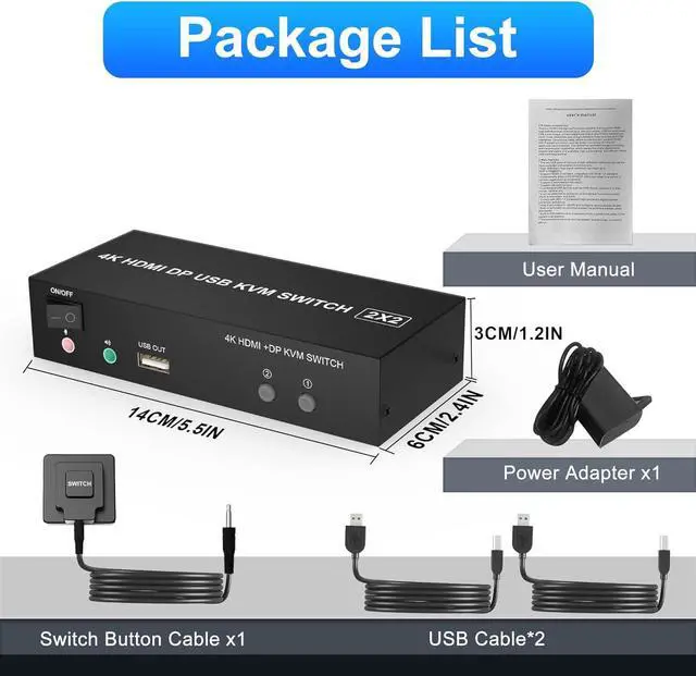 Alt view image 7 of 7 - Dual Monitor HDMI + DP KVM Switch 2x2, DisplayPort and HDMI 4K@60Hz Extended Display KVM Switch 2 Monitors 2 Computers with Audio Microphone Output and 3 USB Ports, PC Monitor Keyboard Mouse Switcher