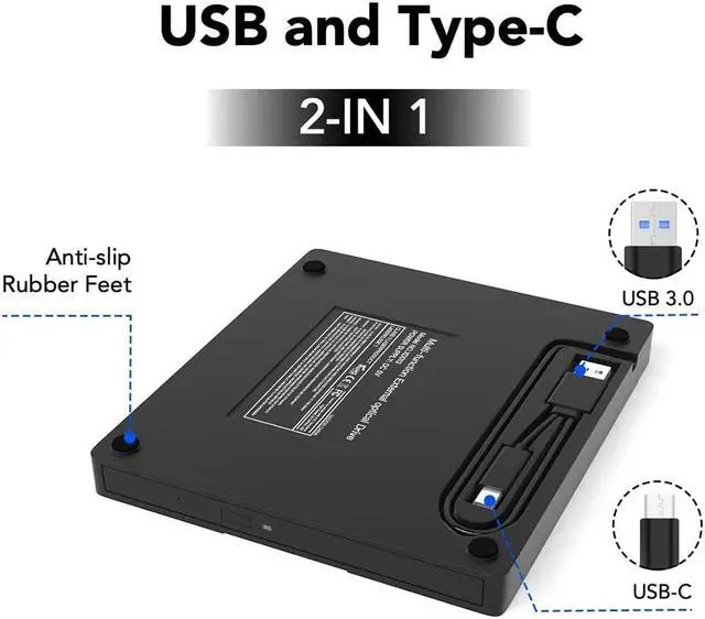 Alt view image 7 of 7 - 7-in-1 External CD DVD Drive for Laptop, USB 3.0 Type C CD DVD Player Burner with 2 SD Card Slots 4 USB Ports, Portable Slim CD DVD ROM for Desktop PC Compatible with Laptop PC Linux Windows Mac OS