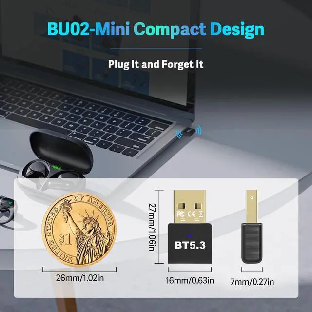 Alt view image 7 of 7 - Latest USB Bluetooth 5.3 Adapter for PC Desktop, Mini 5.3 Bluetooth Wireless Dongle for Windows 11/10/8.1/7 Computer Laptop, Pair w/Bluetooth Headset Speaker Keyboard Mouse Printers, Plug & Play