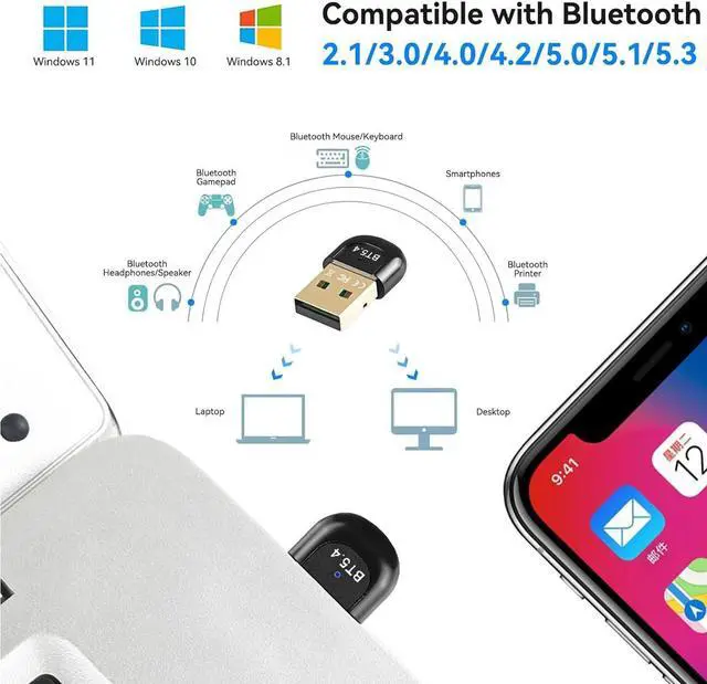 Alt view image 3 of 7 - USB Bluetooth Adapter 5.4, USB Bluetooth Stick Dongle (EDR & BLE), Plug and Play, Bluetooth Stick 5.4 Bluetooth Adapter for PC Laptop Desktop Computer, Supports Windows 11/10/8.1/7