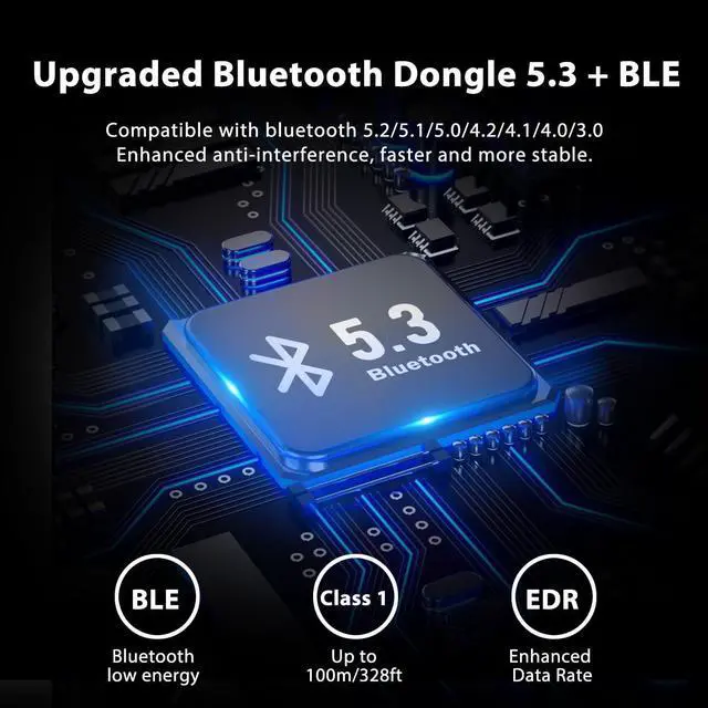 Alt view image 2 of 7 - 328FT / 100M Long Range USB Bluetooth 5.3 Adapter for Desktop PC Class1 Bluetooth EDR Dongle Transmitter Receiver Plug & Play Wireless Bluetooth Controller Adapter for Laptop Headsets Keyboard Mouse