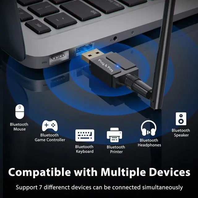 Alt view image 3 of 7 - 328FT / 100M Long Range USB Bluetooth 5.3 Adapter for Desktop PC Class1 Bluetooth EDR Dongle Transmitter Receiver Plug & Play Wireless Bluetooth Controller Adapter for Laptop Headsets Keyboard Mouse
