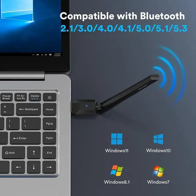 Alt view image 6 of 7 - USB Bluetooth 5.4 Adapter for PC, USB Bluetooth Dongle 5.4 EDR Adapter for Laptop Keyboard Mouse Headsets Speakers, 150M Long Range Bluetooth Supports Windows 11/10/8.1(Plug and Play)