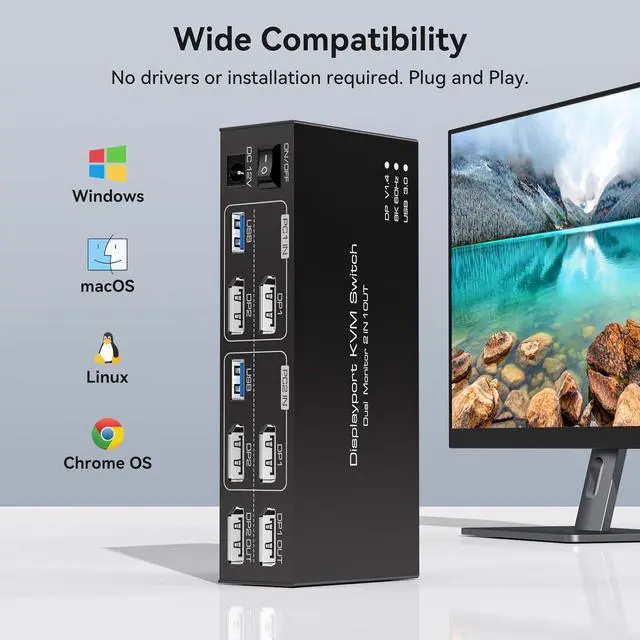 Alt view image 6 of 7 - Dual Monitor Displayport KVM Switch, 8K@60Hz/4K@120Hz USB 3.0 DP 1.4 KVM Switcher for 2 Computers Share 2 Monitors and 4 USB Devices Support Extended & Copy Mode Wired Controller 2 USB Cables Included