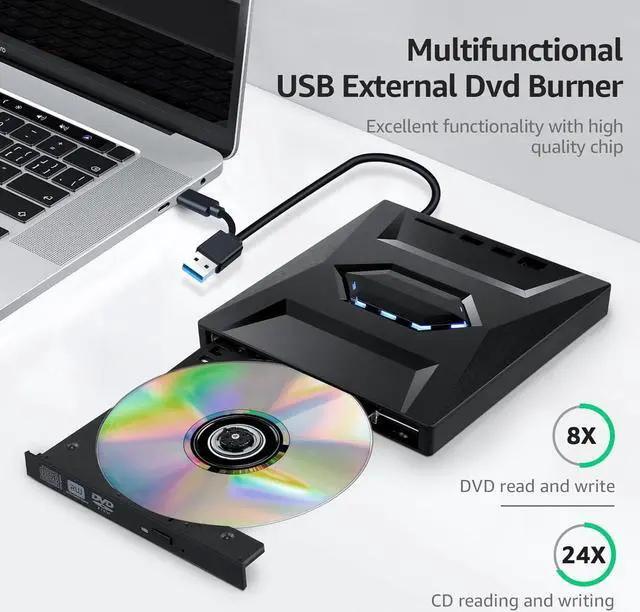 Alt view image 5 of 7 - 5 In 1 External CD DVD Drive for Laptop,Type-C USB 3.0 Portable CD DVD Burner Rewriter with SD Slot & 2 USB Ports, 8X DVD 24X CD Fast Speed CD/DVD Drive Reader for Laptop PC MacOS Linux Windows