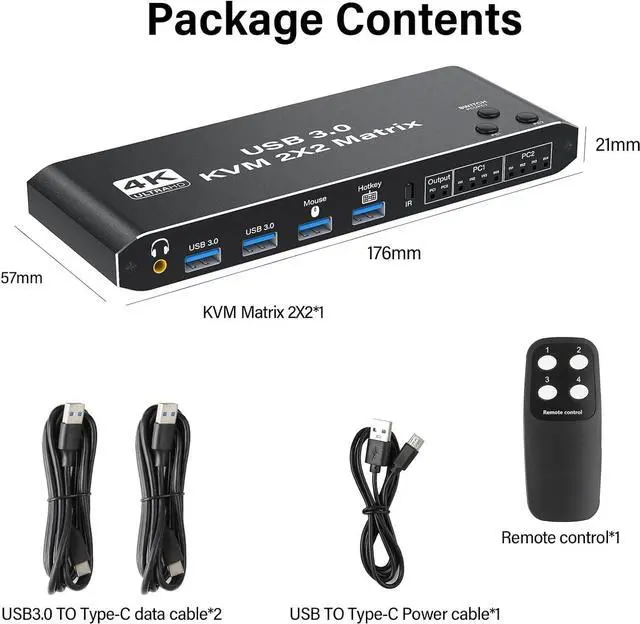 Alt view image 7 of 7 - 4K HDMI KVM Switch 2 Monitors 2 Computers 1080P@120hz Dual Monitor Share with 4 USB 3.0 Devices, USB Keyboard Mouse Hotkey Switching, USB 3.0 KVM 2x2 Matrix Switch Printer Splitter for 2 Computers
