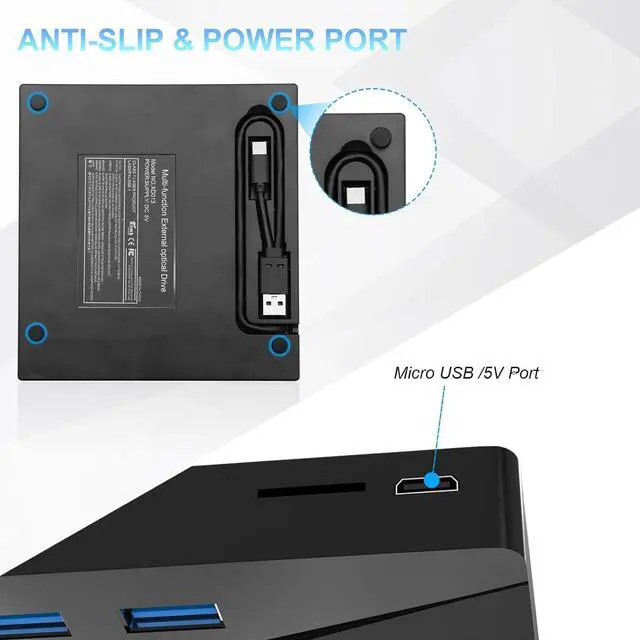 Alt view image 5 of 7 - External CD DVD Drive, USB 3.0 Type-C DVD/CD+/-RW Burner Drive with Breathing Light with Colour Changing, 7 in 1 External Optical Drive with 4 USB Port & SD TF Slot for Windows 11/10/8/7 Linux Mac OS