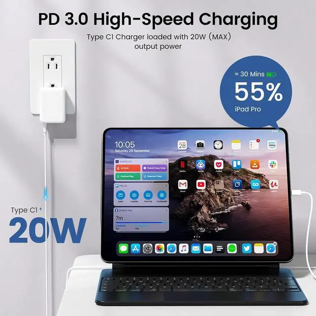 Alt view image 2 of 7 - 40W USB C Charger Block, Flat USB C Wall Charger Slim Dual Port [2 USB A & 2 Type C] Fast Charging Blocks Box Brick, Multiport PD USB Wall Plug Foldable for i-Phone 15 Pro/Tablet/Android Smartphones