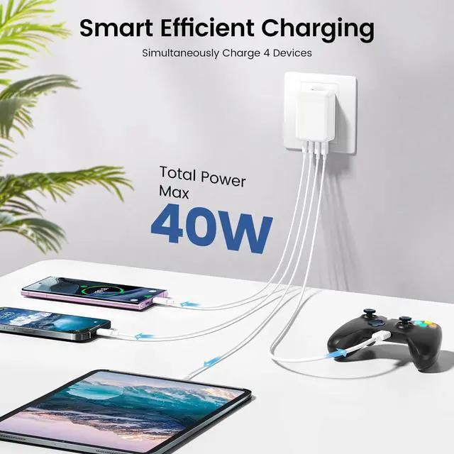 Alt view image 3 of 7 - 40W USB C Charger Block, Flat USB C Wall Charger Slim Dual Port [2 USB A & 2 Type C] Fast Charging Blocks Box Brick, Multiport PD USB Wall Plug Foldable for i-Phone 15 Pro/Tablet/Android Smartphones