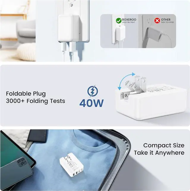 Alt view image 6 of 7 - 40W USB C Charger Block, Flat USB C Wall Charger Slim Dual Port [2 USB A & 2 Type C] Fast Charging Blocks Box Brick, Multiport PD USB Wall Plug Foldable for i-Phone 15 Pro/Tablet/Android Smartphones
