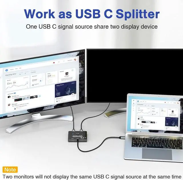 Alt view image 3 of 7 - USB C Switch, Bi-Directional USB C Switcher for 2 Laptops, USB Type C KVM Switch 8K@60Hz 4K@120Hz Video/10Gbps Data Transfer/100W Charging, 2 USB-C Cables and Remote Controller Included