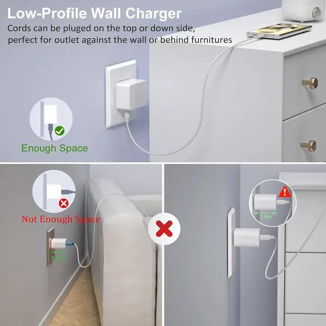 Alt view image 2 of 7 - SMA [2 PACK] Flat USB C Wall Charger Plug, 4 Ports Total 40W USB C Fast Charging Block Multi USB-A & USB-C Ports Charger Block, QC +PD 3.0 Power Adapter Type C Wall Plug for iPhone Android Cellphones