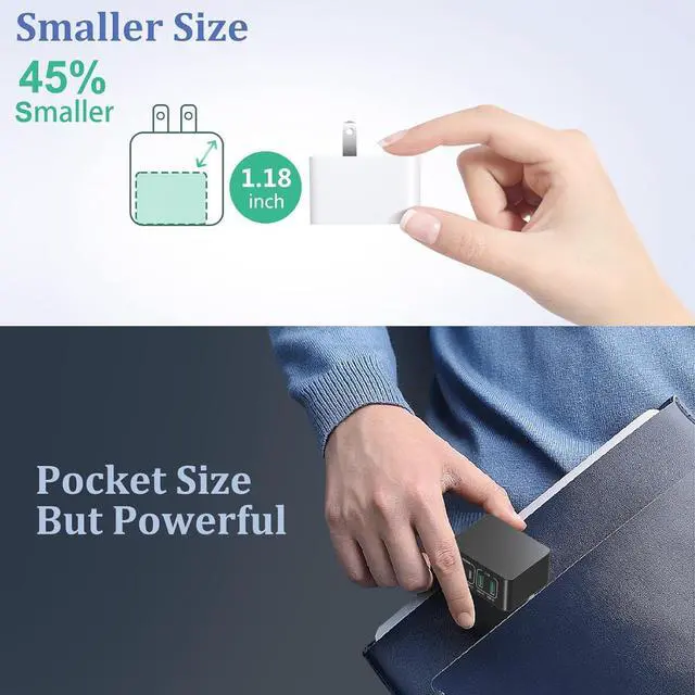 Alt view image 6 of 7 - SMA [2 PACK] Flat USB C Wall Charger Plug, 4 Ports Total 40W USB C Fast Charging Block Multi USB-A & USB-C Ports Charger Block, QC +PD 3.0 Power Adapter Type C Wall Plug for iPhone Android Cellphones