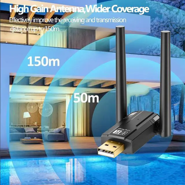 Alt view image 6 of 7 - SMA USB Bluetooth Adapter 5.4 for PC, 150M Dual Antenna USB Bluetooth Dongle BT5.4 (EDR & BLE) Bluetooth Wireless USB Adapter for Desktop Laptop PC Plug and Play Compatible with Windows 11/10/8.1